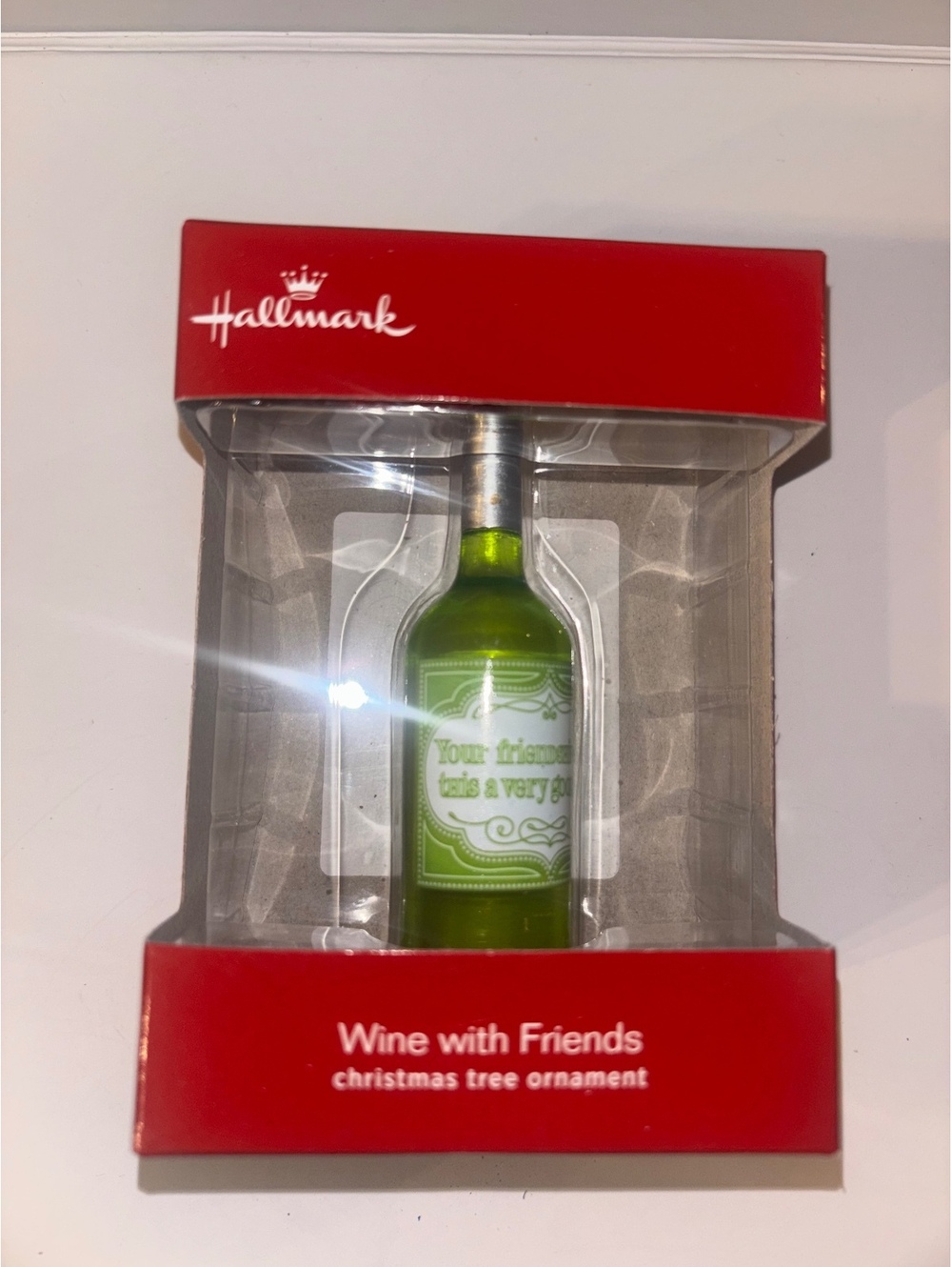 Hallmark Wine with Friends Christmas Ornament Green Wine Bottle Holiday
